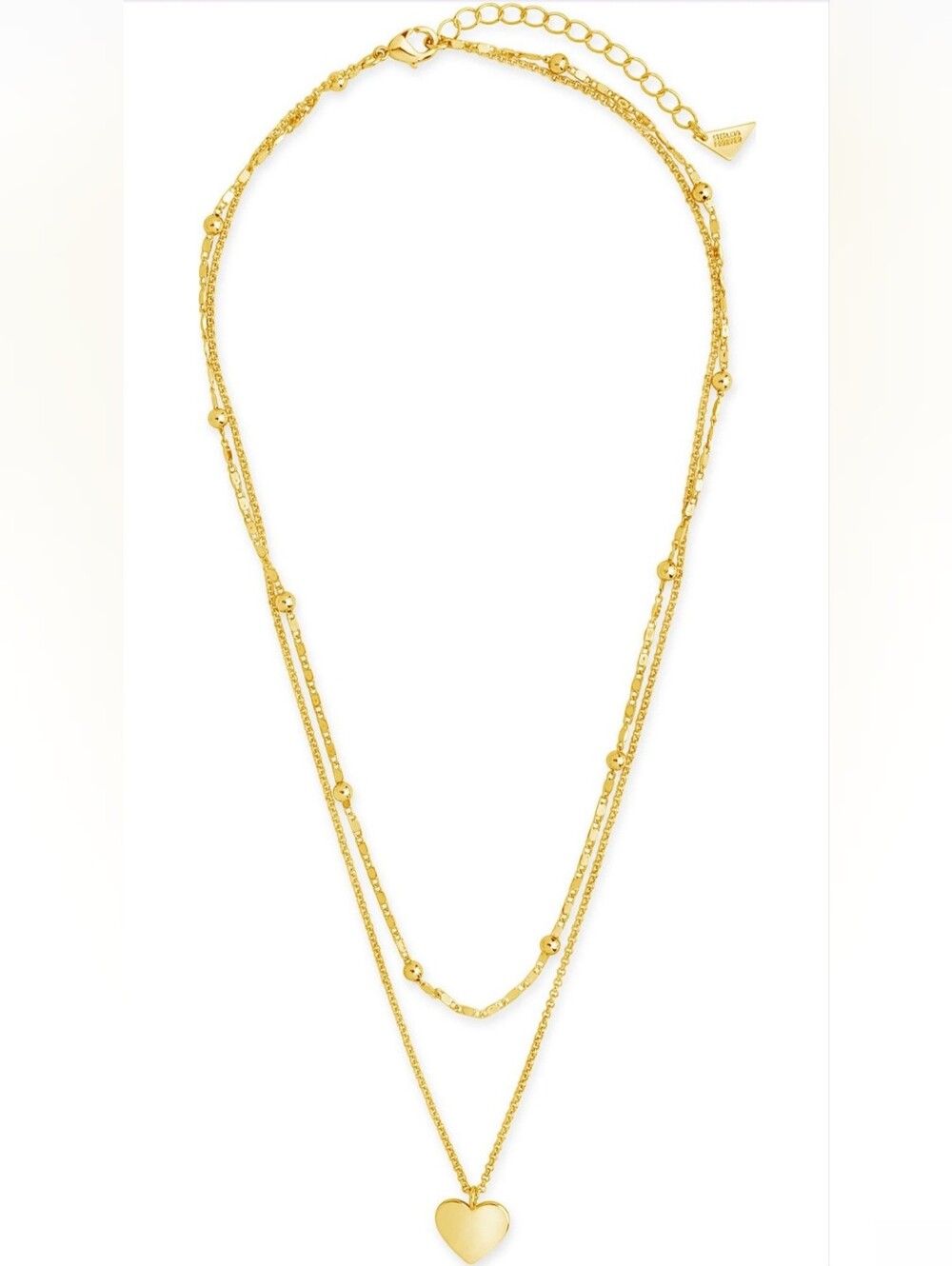 Sterling Forever Beaded Chain Heart Charm Layered Necklace